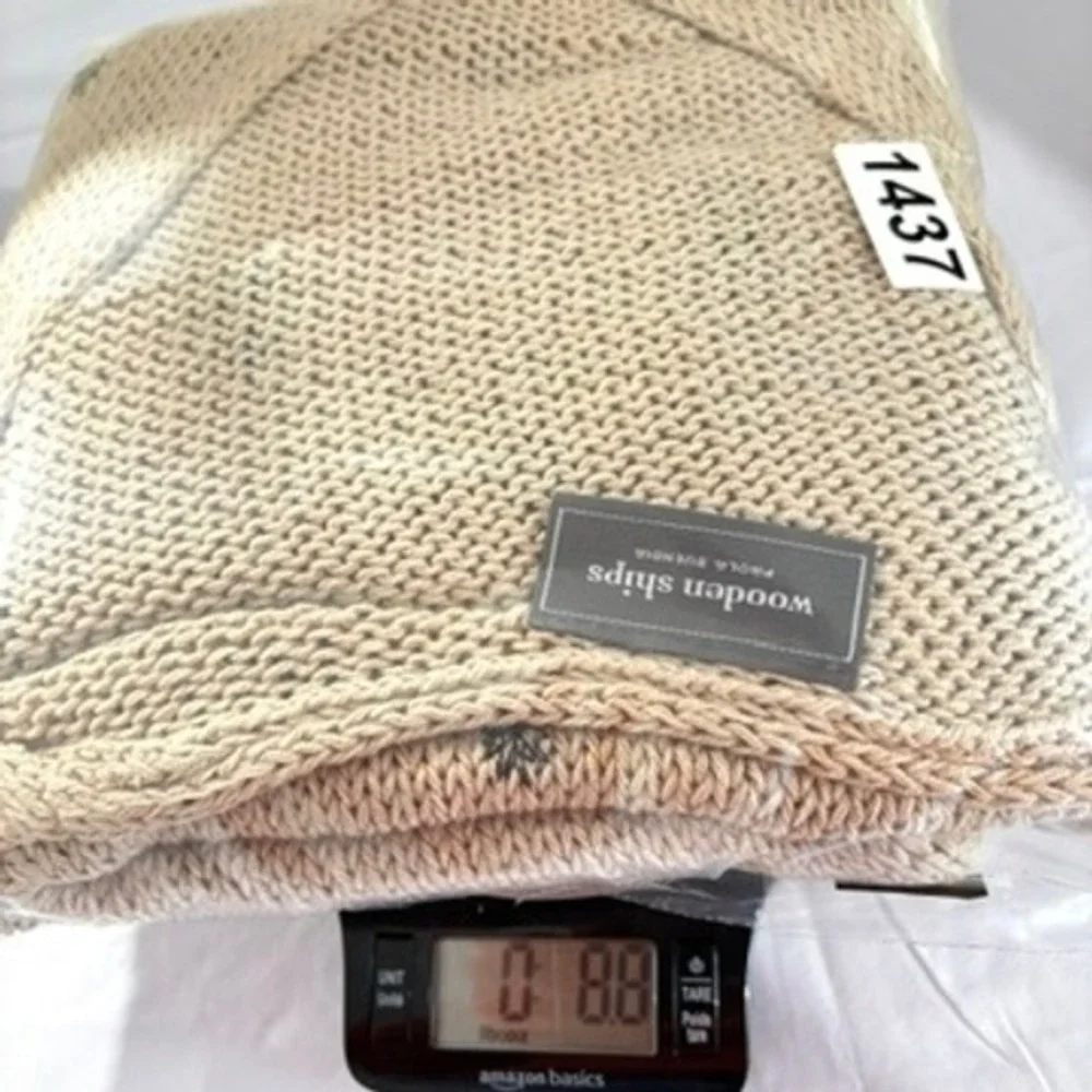 Wooden‎ Ships Pullover Sweater Open Knit Pineapple Lightweight Tan Cotton M/L